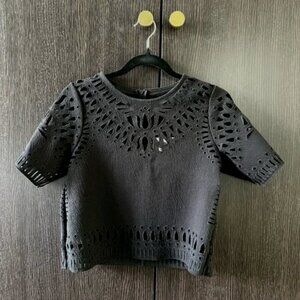 Sea New York Women Black Crop Top Boho Embroidered Cutwork Cut Out $245 XS
